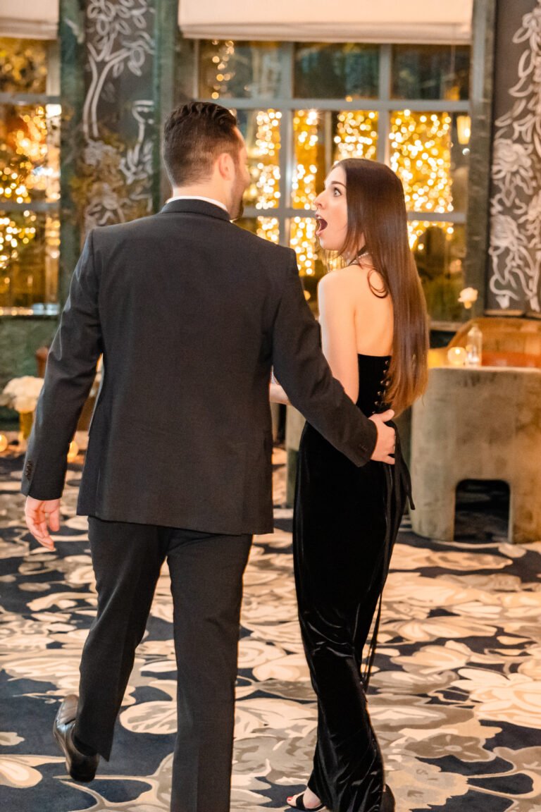 Michael and Brooke celebrate their engagement with a magical winter surprise wedding proposal at the Grand America Hotel in Salt Lake City Utah