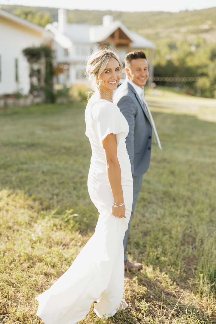 Tori and Wade celebrate their union with an intimate backyard barn wedding on a ranch in Midway Utah