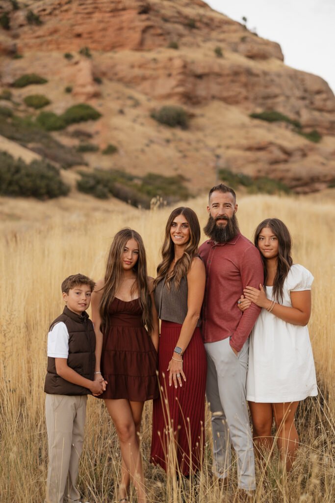 The Eggleston family finds a rustic vintage cafe and some stunning nature areas for their fall family photo session near Echo Utah