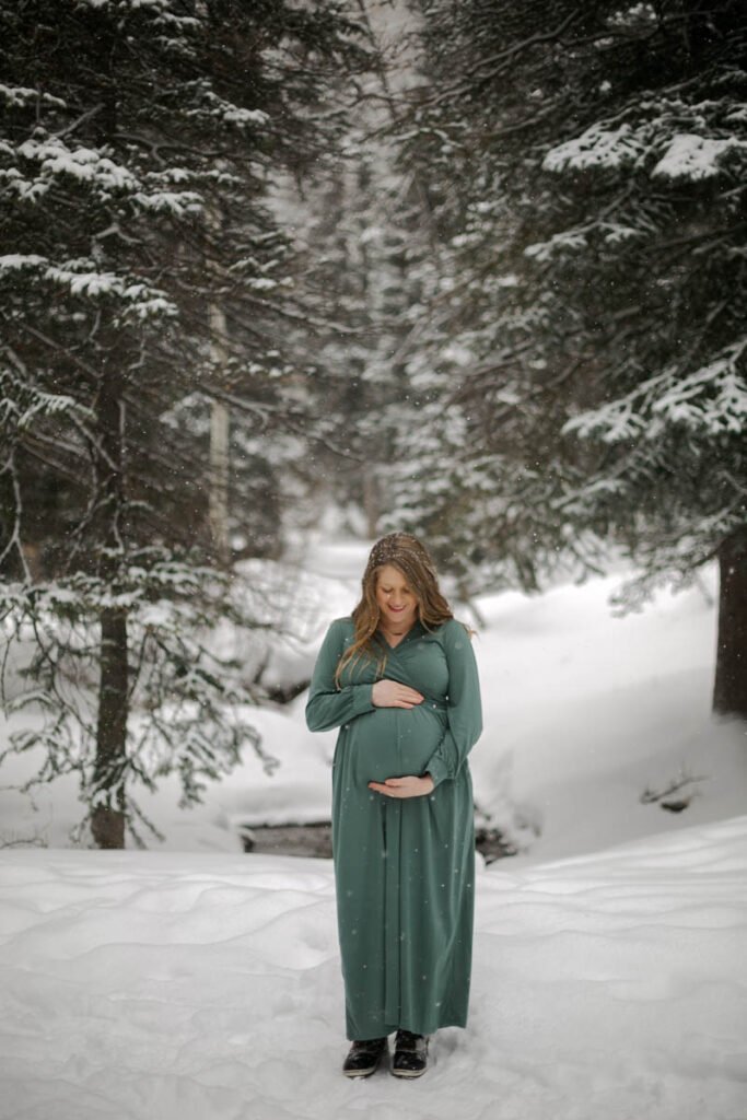 A snowy winter wonderland was the setting for Hutton's Park City Utah maternity session