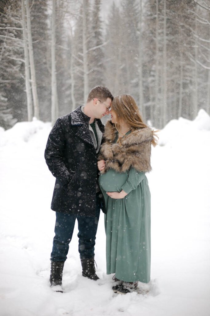 A snowy winter wonderland was the setting for Hutton's Park City Utah maternity session
