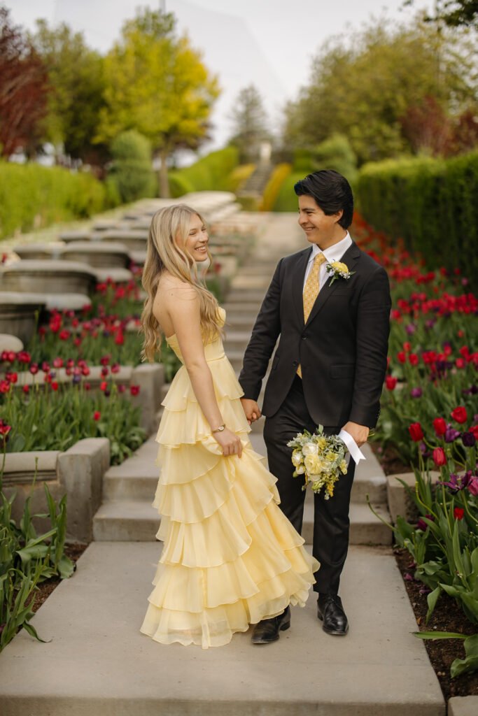 Luis and Sydney's prom senior session in Lehi at the Thanksgiving Point Tulip Festival, photographed by Poppy & Hive Photography.