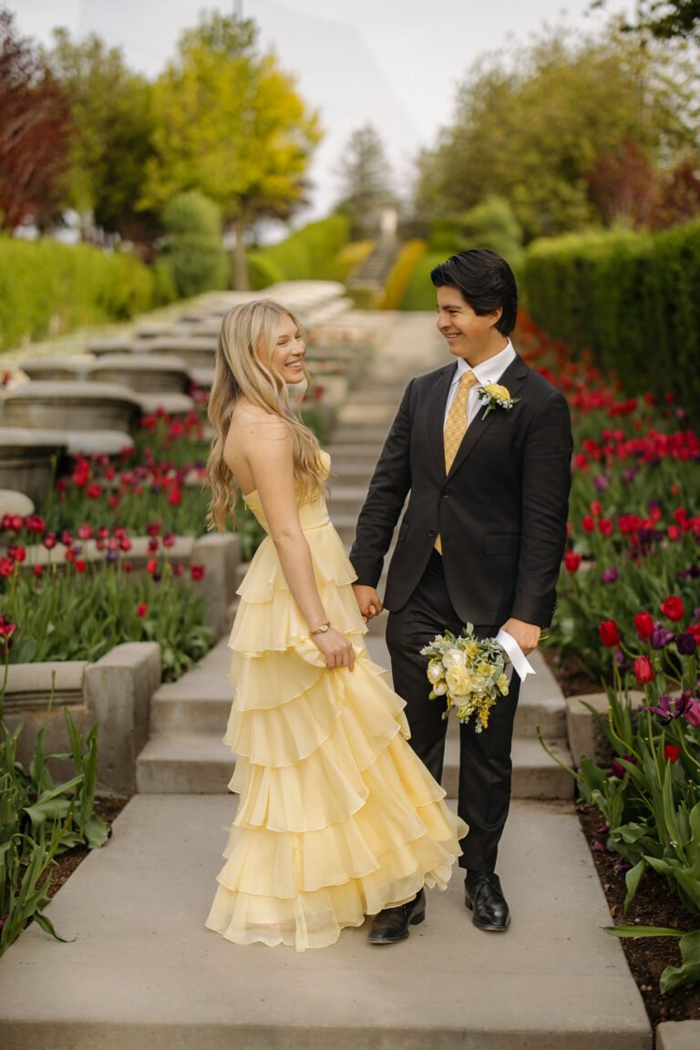 Luis and Sydney's prom senior session in Lehi at the Thanksgiving Point Tulip Festival, photographed by Poppy & Hive Photography.